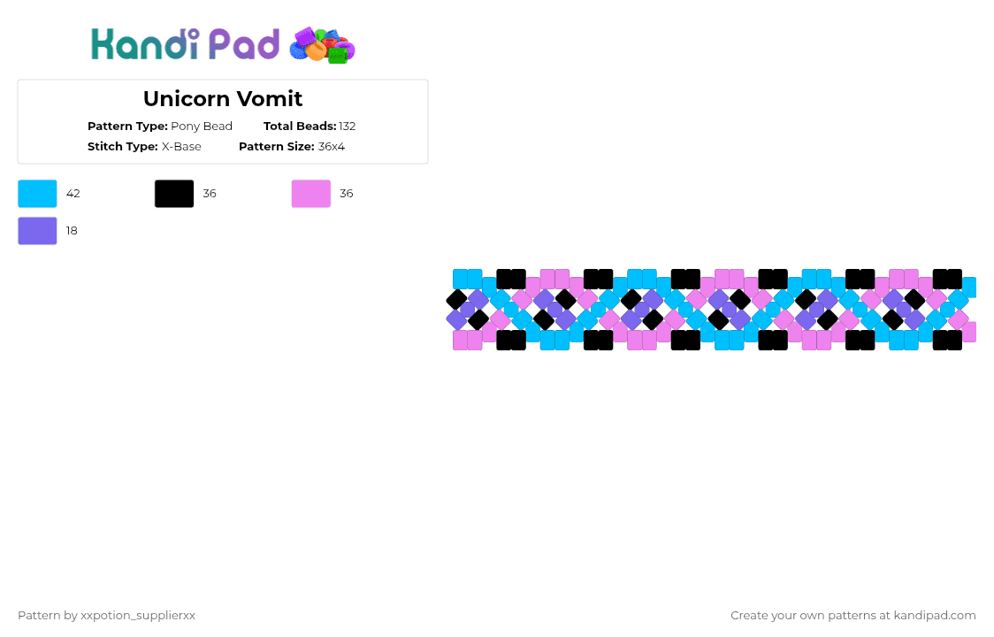 Unicorn Vomit - Pony Bead Pattern by xxpotion_supplierxx on Kandi Pad - light blue,pink