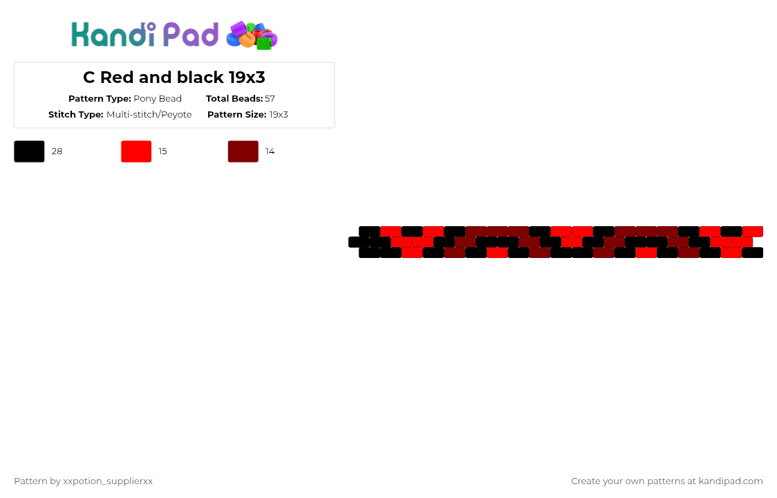 C Red and black 19x3 - Pony Bead Pattern by xxpotion_supplierxx on Kandi Pad - red,brown