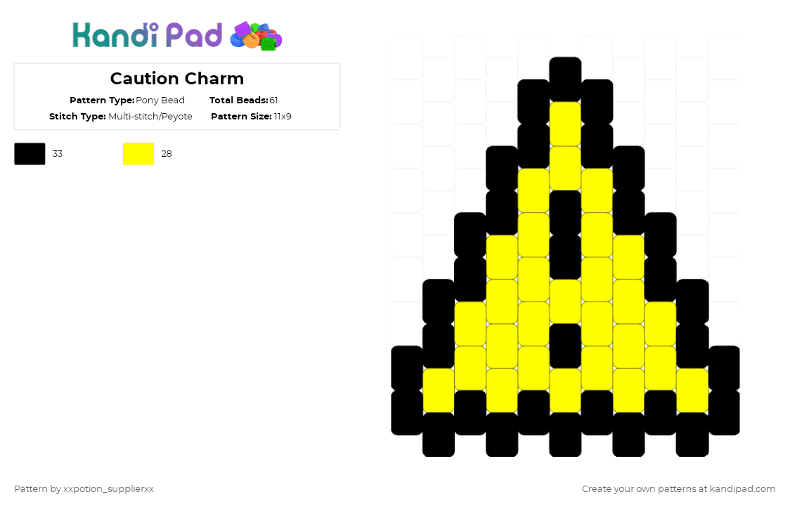 Caution Charm - Pony Bead Pattern by xxpotion_supplierxx on Kandi Pad - black,yellow