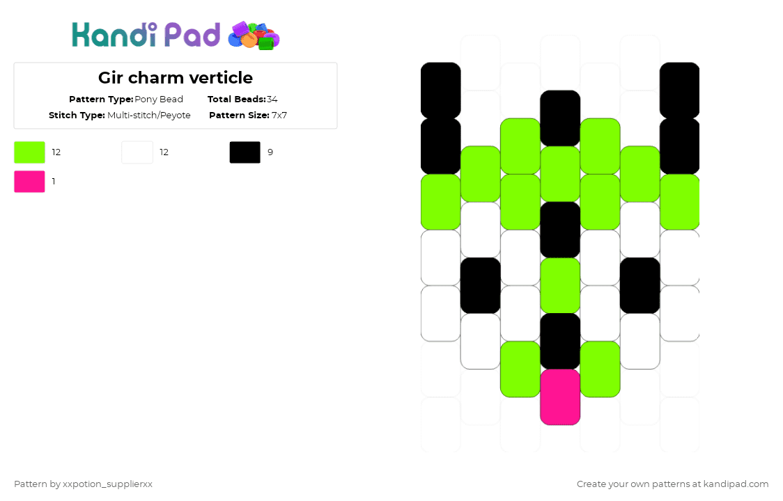 Gir charm verticle - Pony Bead Pattern by xxpotion_supplierxx on Kandi Pad - green