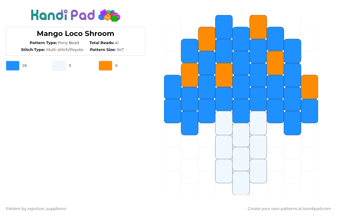 Mango Loco Shroom - Pony Bead Pattern by xxpotion_supplierxx on Kandi Pad - light blue