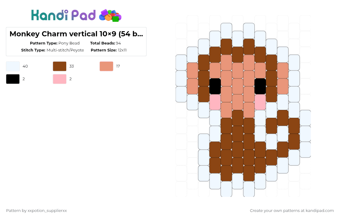 Monkey Charm vertical Pony Bead Pattern - Kandi Pad | Kandi Patterns ...