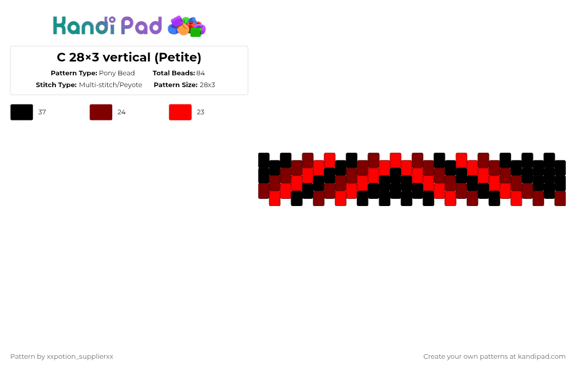 C 28×3 vertical (Petite) - Pony Bead Pattern by xxpotion_supplierxx on Kandi Pad - brown,red