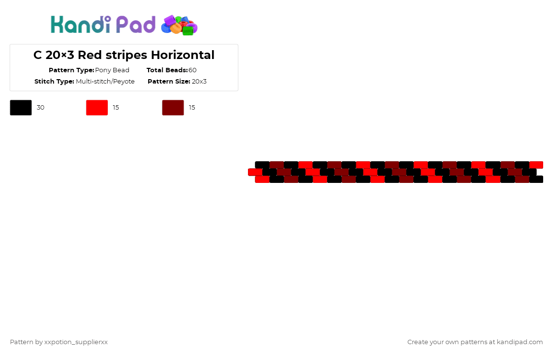 C 20×3 Red stripes Horizontal - Pony Bead Pattern by xxpotion_supplierxx on Kandi Pad - red,brown