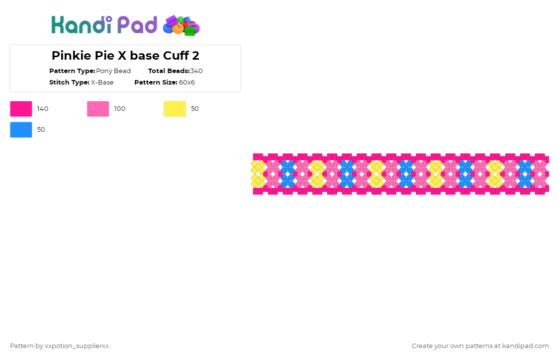 Pinkie Pie X base Cuff 1 - Pony Bead Pattern by xxpotion_supplierxx on Kandi Pad - pink