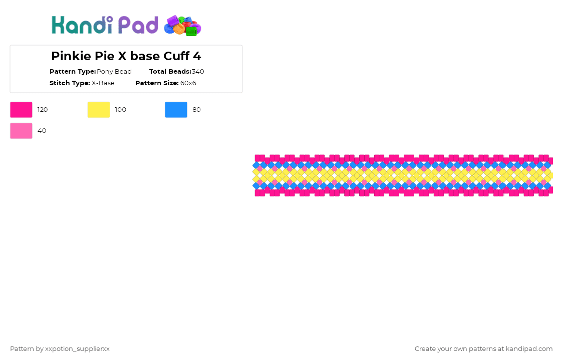 Pinkie Pie X base Cuff 4 - Pony Bead Pattern by xxpotion_supplierxx on Kandi Pad - pink