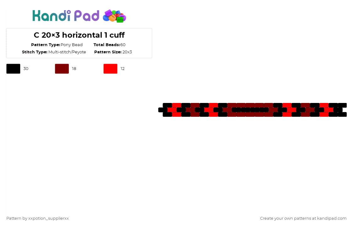 C 20×3 horizontal 1 cuff - Pony Bead Pattern by xxpotion_supplierxx on Kandi Pad - red,brown