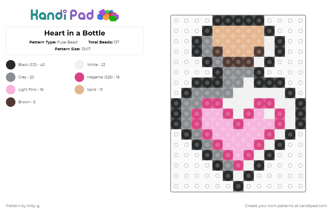 Heart in a Bottle - Fuse Bead Pattern by kitty-g on Kandi Pad - gray,pink