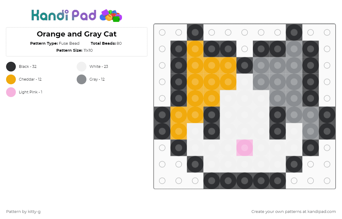 Orange and Gray Cat - Fuse Bead Pattern by kitty-g on Kandi Pad - orange,gray