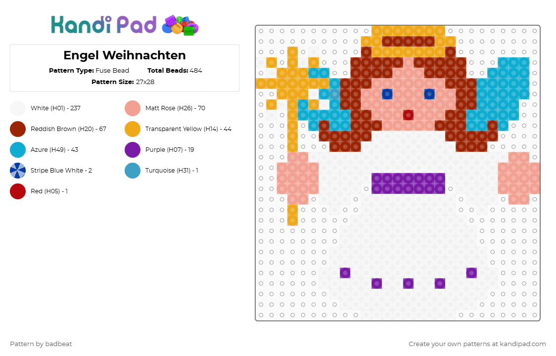 Engel Weihnachten - Fuse Bead Pattern by badbeat on Kandi Pad - angel,white,red,beige,light blue,colorful