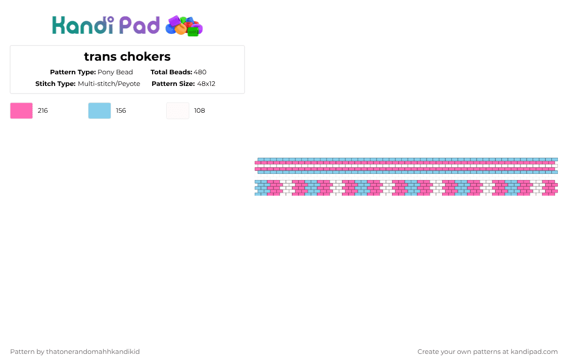 trans chokers - Pony Bead Pattern by happily_anonimous on Kandi Pad - light blue,pink,trans,transgender,pride,lgbt,lgbtq,lgbtqia,necklace,choker