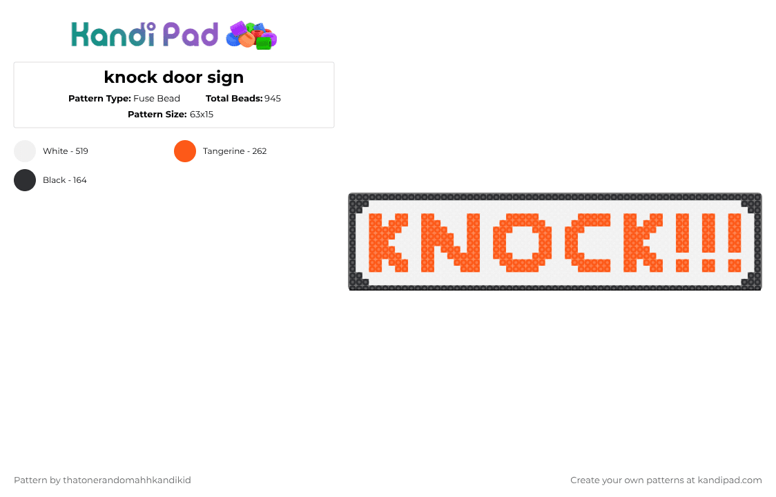 knock door sign - Fuse Bead Pattern by happily_anonimous on Kandi Pad - orange,white,black,red