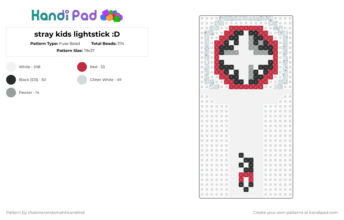 stray kids lightstick :D - Fuse Bead Pattern by happily_anonimous on Kandi Pad - white,red,stray kids,skz,kpop,black,music