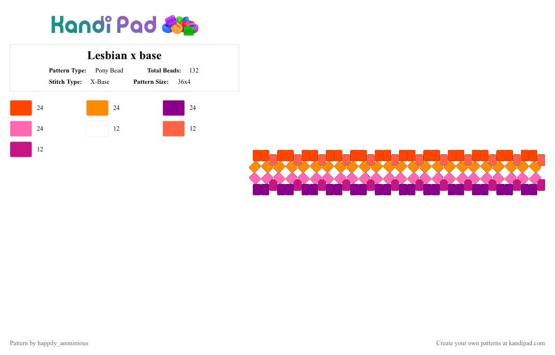 Lesbian x base - Pony Bead Pattern by happily_anonimous on Kandi Pad - pink,pride,lesbian,lgbtgq,lgbtqia,orange,white