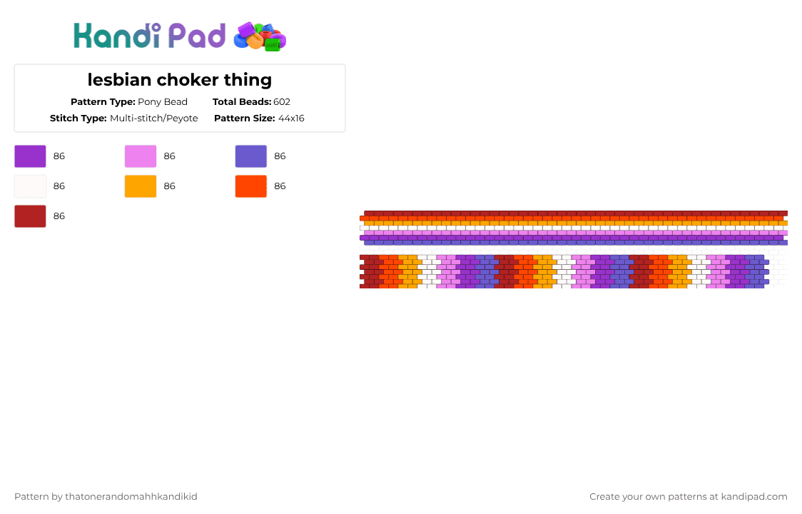 lesbian choker thing - Pony Bead Pattern by happily_anonimous on Kandi Pad - red,lesbian,pride,wlw,lgbtq,lgbt,lgbtqia,necklace