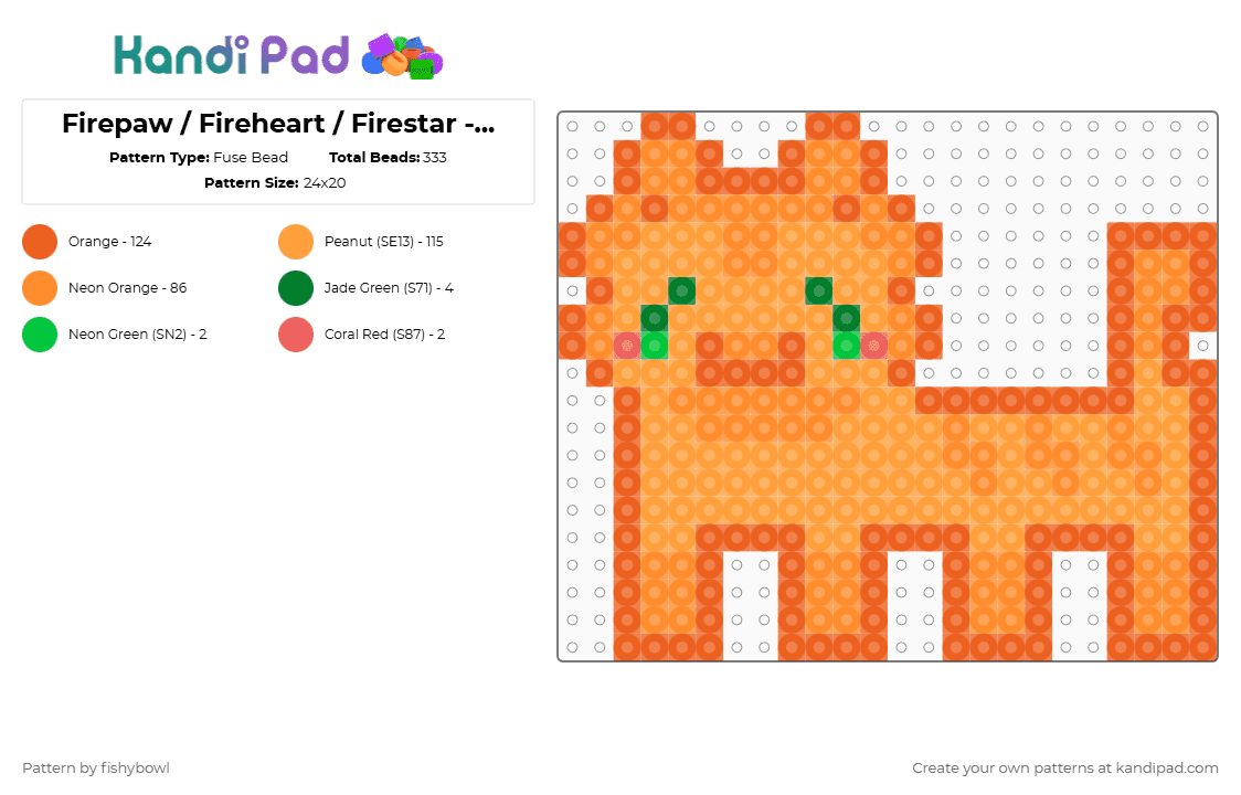 Firepaw / Fireheart / Firestar - Warrior Cats - Bead Pattern - Fuse Bead Pattern by fishybowl on Kandi Pad - orange,warrior cats,warriors,cat,perler