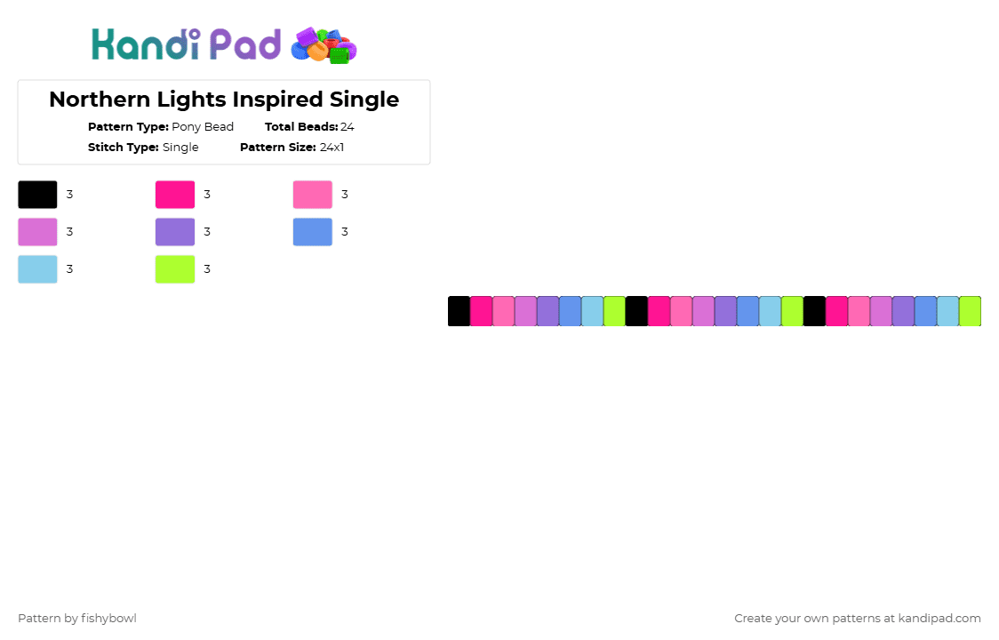 Northern Lights Inspired Single - Pony Bead Pattern by fishybowl on Kandi Pad - pink,light blue,colorful,single,fun,simple