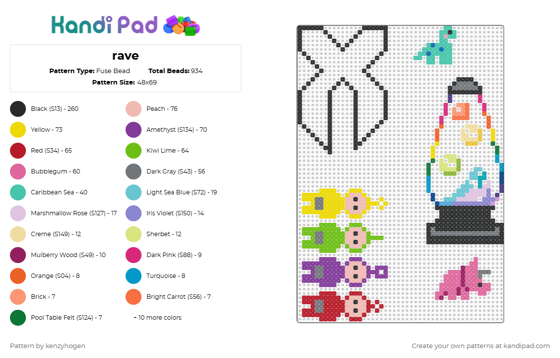 rave - Fuse Bead Pattern by kenzyhogen on Kandi Pad - pink,beige,green,colorful