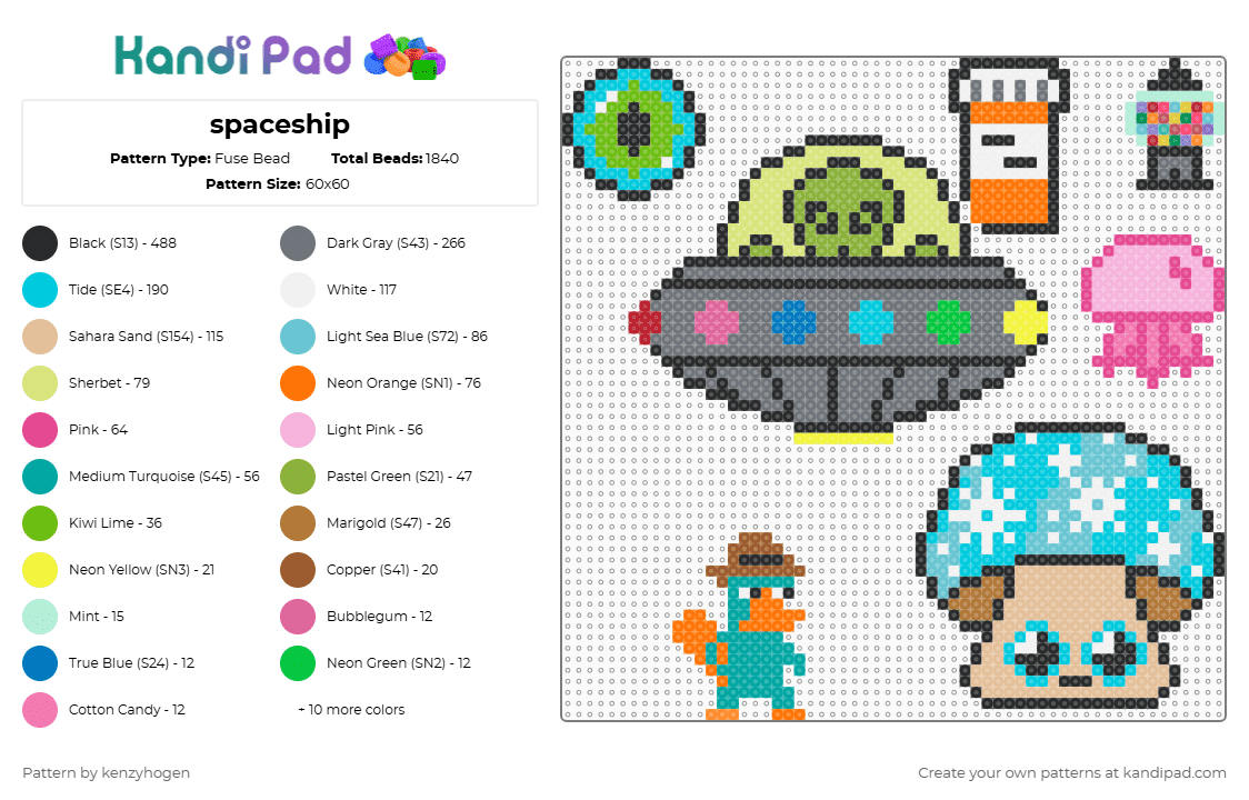 spaceship - Fuse Bead Pattern by kenzyhogen on Kandi Pad - beige, colorful, gray, green, light blue