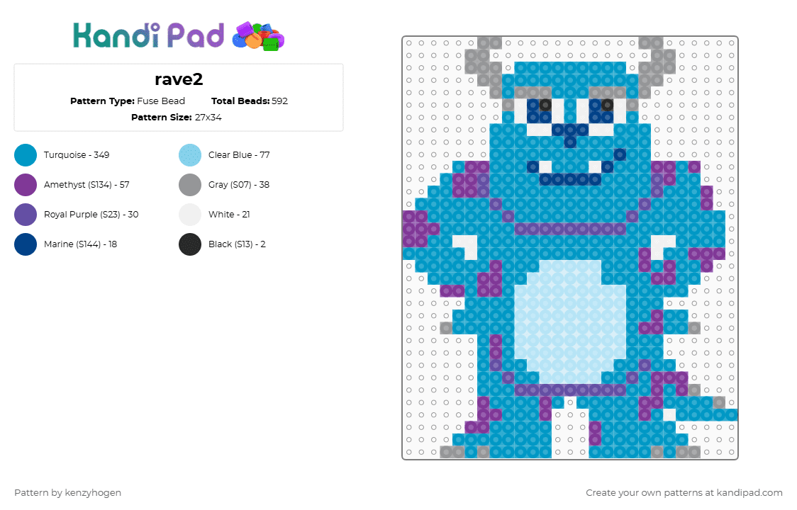 rave2 - Fuse Bead Pattern by kenzyhogen on Kandi Pad - sully sullivan,monster inc,character,animation,cartoon,light blue