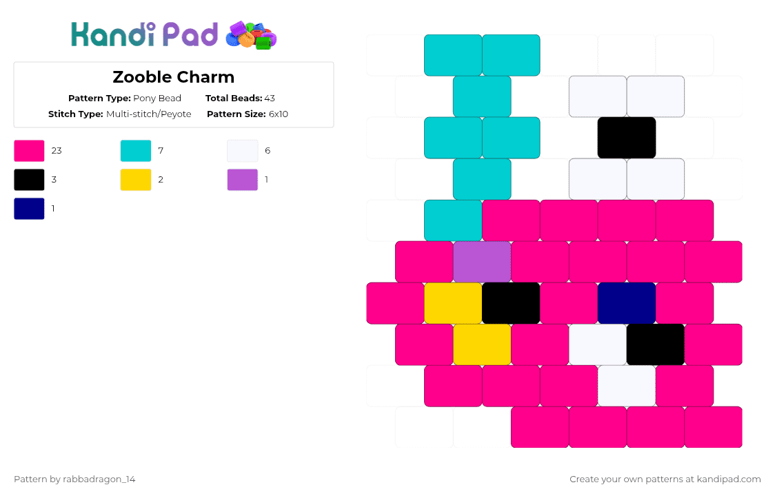 Zooble Charm - Pony Bead Pattern by rabbadragon_14 on Kandi Pad - pink,zooble,the amazing digital circus,tadc,toy,kandi
