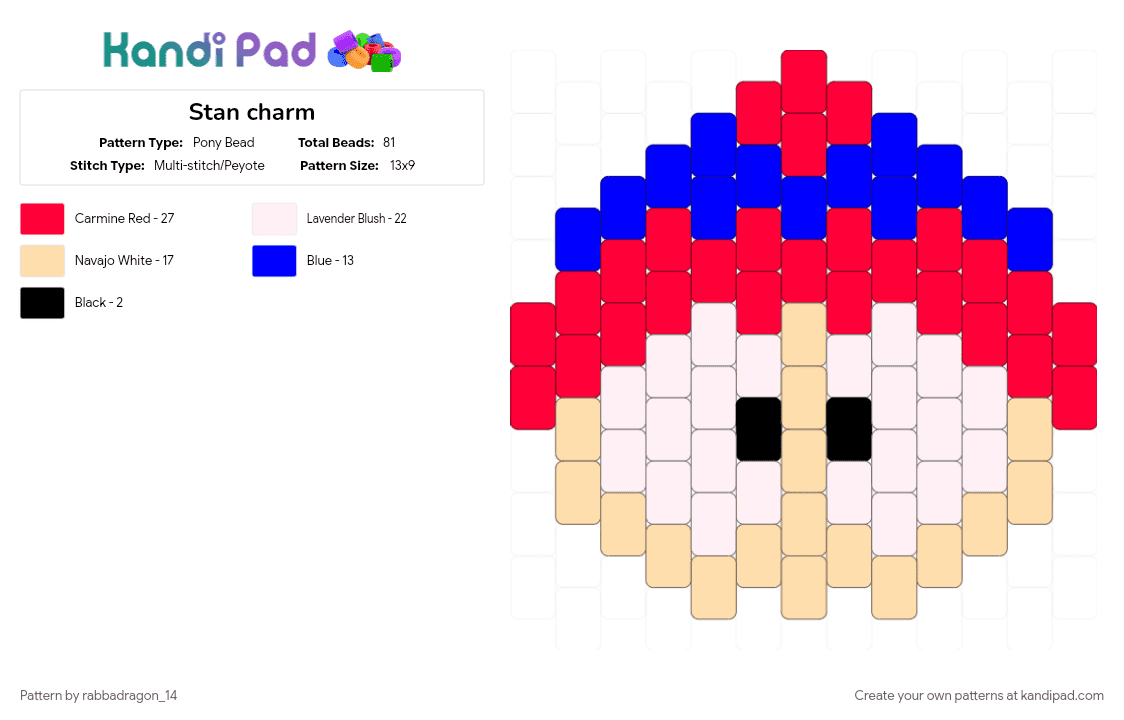 Stan charm - Pony Bead Pattern by rabbadragon_14 on Kandi Pad - character, head, red, south america, southpark, tv show