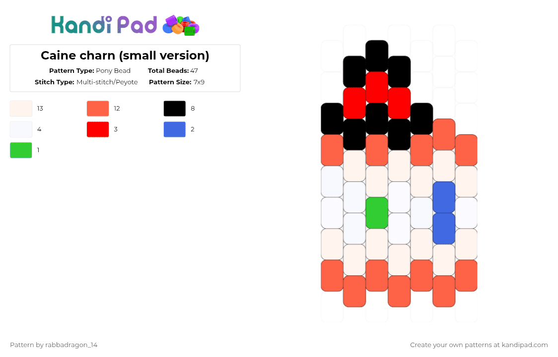 Caine charm - Pony Bead Pattern by rabbadragon_14 on Kandi Pad - white,red,kandi,teeth,ringmaster,tadc,caine,the amazing digital circus