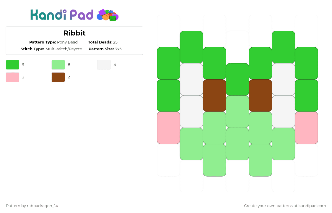 Ribbit - Pony Bead Pattern by rabbadragon_14 on Kandi Pad - teal,green,tadc,kandi,theamazingdigitalcircus