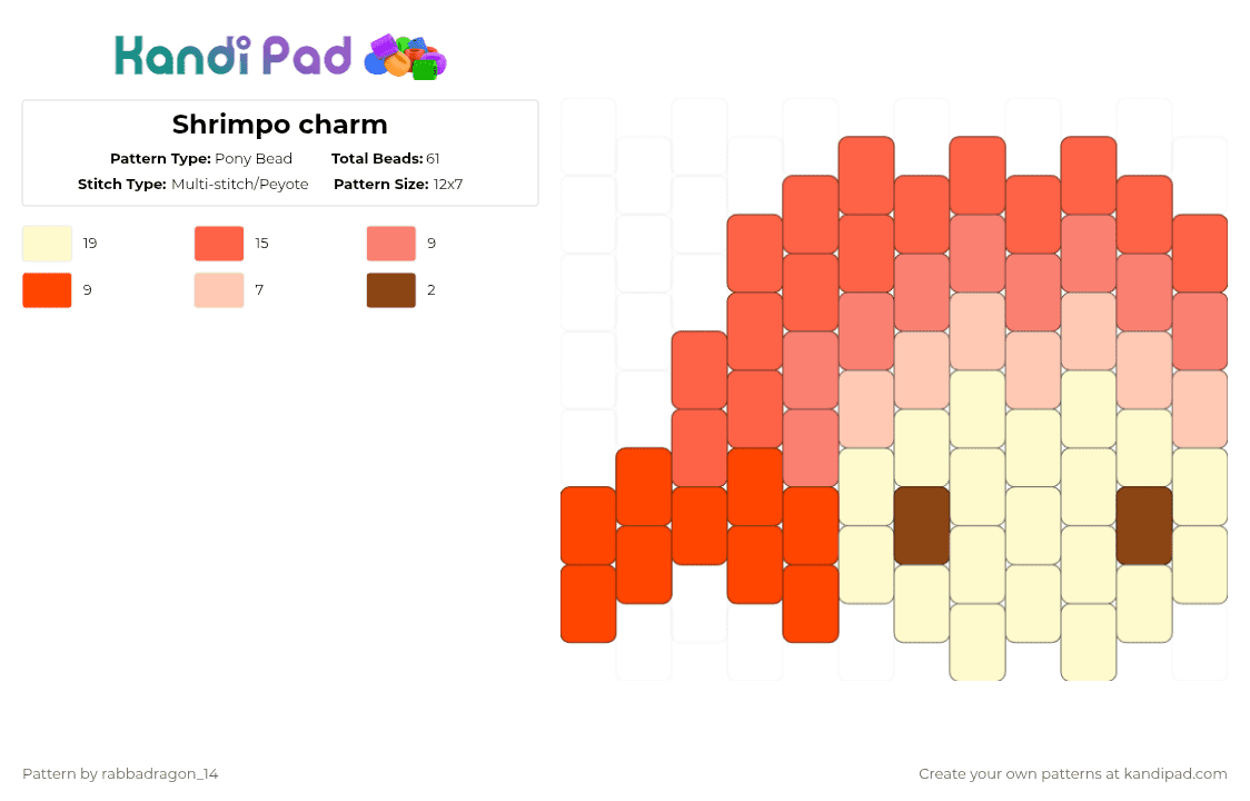 Shrimpo charm - Pony Bead Pattern by rabbadragon_14 on Kandi Pad - yellow,red,dw,dandys world,shrimp,kandi,uwu