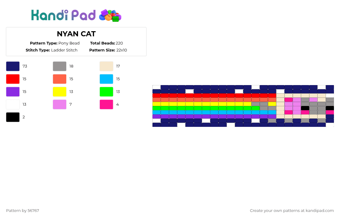 NYAN CAT - Pony Bead Pattern by 56767 on Kandi Pad - red,purple