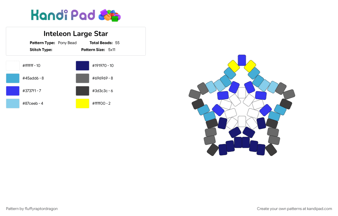 Inteleon Large Star - Pony Bead Pattern by fluffyraptordragon on Kandi Pad - inteleon, large star, pokemon, star, stars