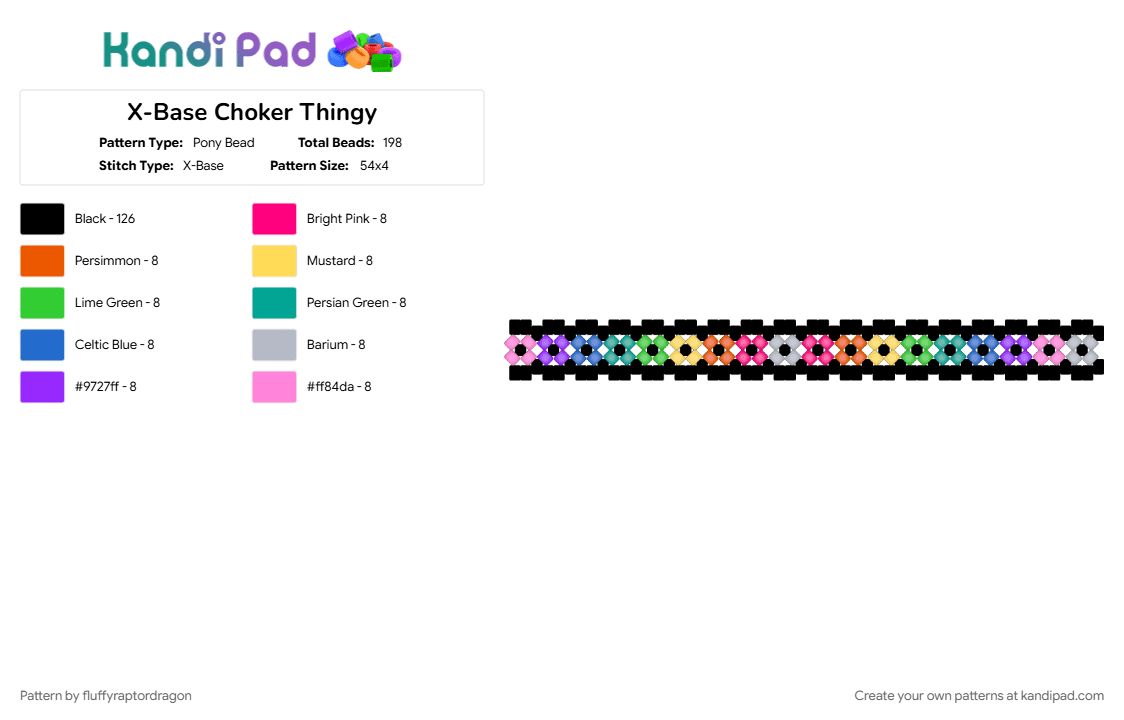 X-Base Choker Thingy - Pony Bead Pattern by fluffyraptordragon on Kandi Pad - accessories, accessory, black, choker, kandi choker, neck, pink, pony bead choker, x base, xbase