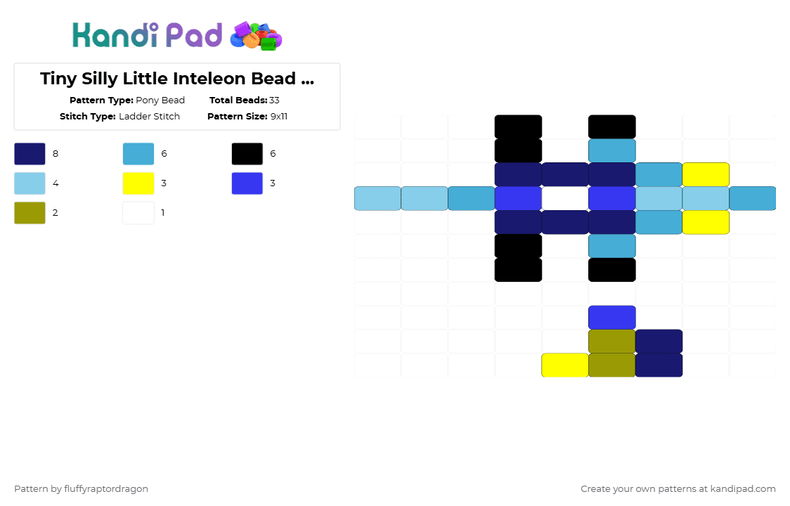 Tiny Silly Little Inteleon Bead Lizard - Pony Bead Pattern by fluffyraptordragon on Kandi Pad - light blue,purple,inteleon,pokemon,lizard