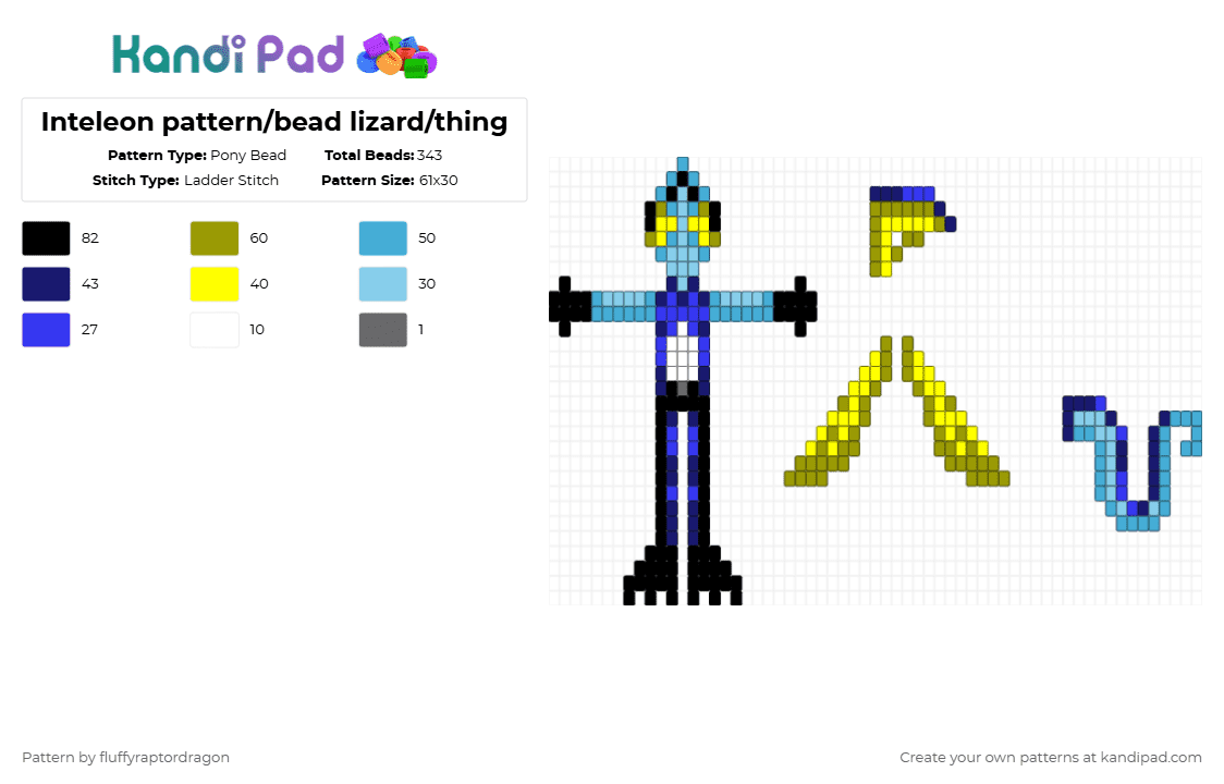 Inteleon pattern/bead lizard/thing - Pony Bead Pattern by fluffyraptordragon on Kandi Pad - gold,light blue,purple,inteleon,pokemon,lizard