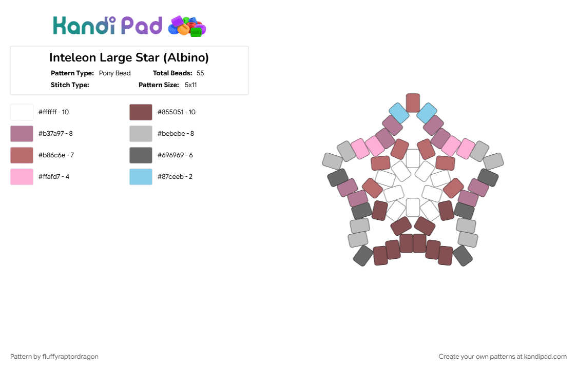 Inteleon Large Star (Albino) - Pony Bead Pattern by fluffyraptordragon on Kandi Pad - beige, brown, inteleon, large star, pink, pokemon, red, star, stars