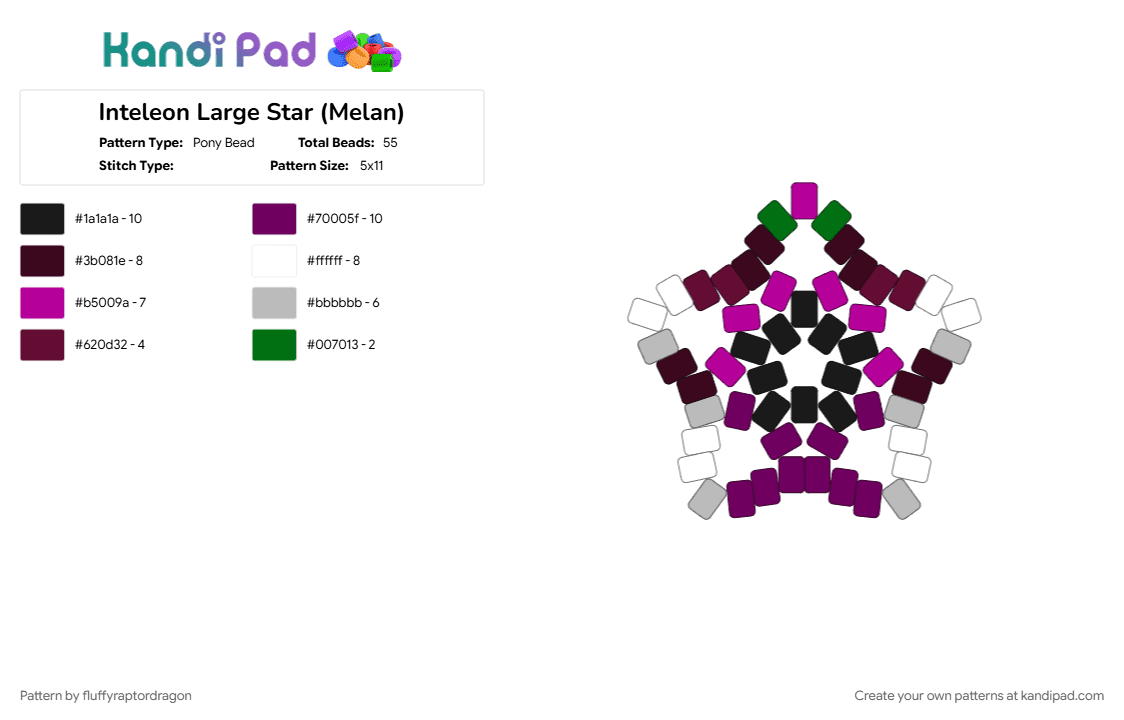 Inteleon Large Star (Melan) - Pony Bead Pattern by fluffyraptordragon on Kandi Pad - brown, inteleon, large star, pink, pokemon, star, stars
