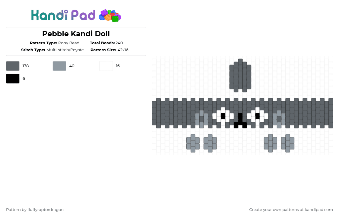 Pebble Kandi Doll - Pony Bead Pattern by fluffyraptordragon on Kandi Pad - gray,pebble,rock,dandys world,doll,black,white