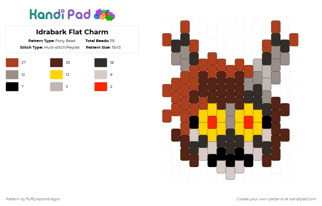 Idrabark Flat Charm - Pony Bead Pattern by fluffyraptordragon on Kandi Pad - red,brown,creatures of sonaria