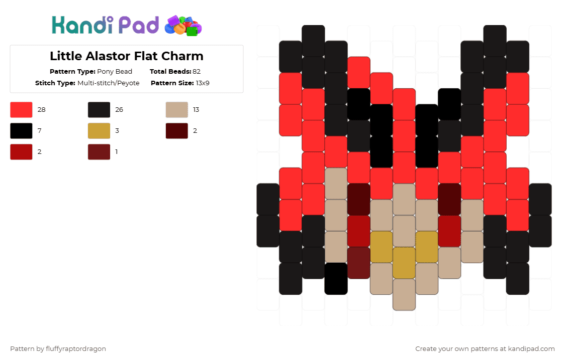 Little Alastor Flat Charm - Pony Bead Pattern by fluffyraptordragon on Kandi Pad - beige,red,hazbin hotel