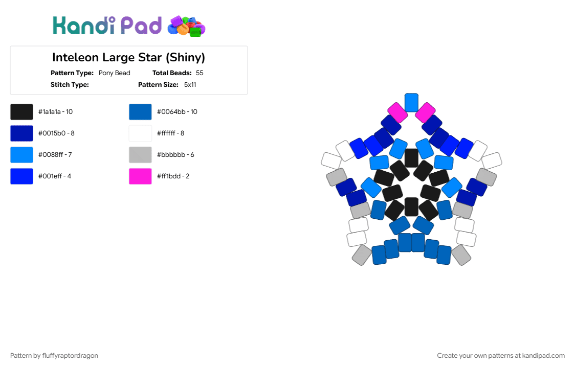 Inteleon Large Star (Shiny) - Pony Bead Pattern by fluffyraptordragon on Kandi Pad - blue, inteleon, large star, light blue, pokemon, purple, star, stars