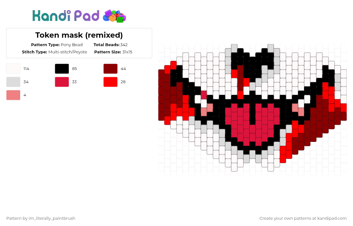 Token mask (remixed) - Pony Bead Pattern by im_literally_paintbrush on Kandi Pad - red,white