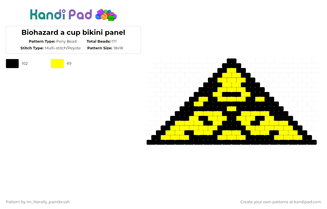 Biohazard a cup bikini panel - Pony Bead Pattern by im_literally_paintbrush on Kandi Pad - black,yellow