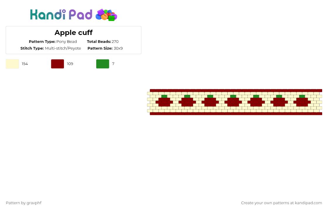 Apple cuff - Pony Bead Pattern by gravphf on Kandi Pad - red,yellow,apple,hungry,hungrycaterpillar,caterpillar