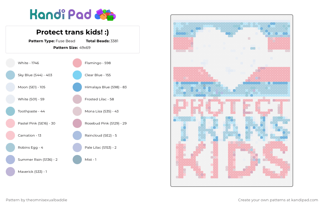Protect trans kids! :) - Fuse Bead Pattern by theomnisexualbaddie on Kandi Pad - white,light blue,beige