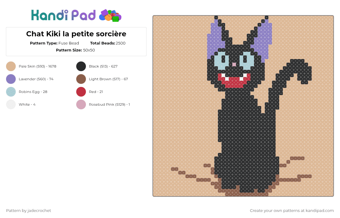 Chat Kiki la petite sorcière - Fuse Bead Pattern by jadecrochet on Kandi Pad - beige