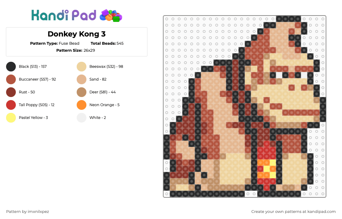 Donkey Kong - Fuse Bead Pattern by imxnilxpez on Kandi Pad - red,beige,mario,donkey kong,nintendo,diddy kong