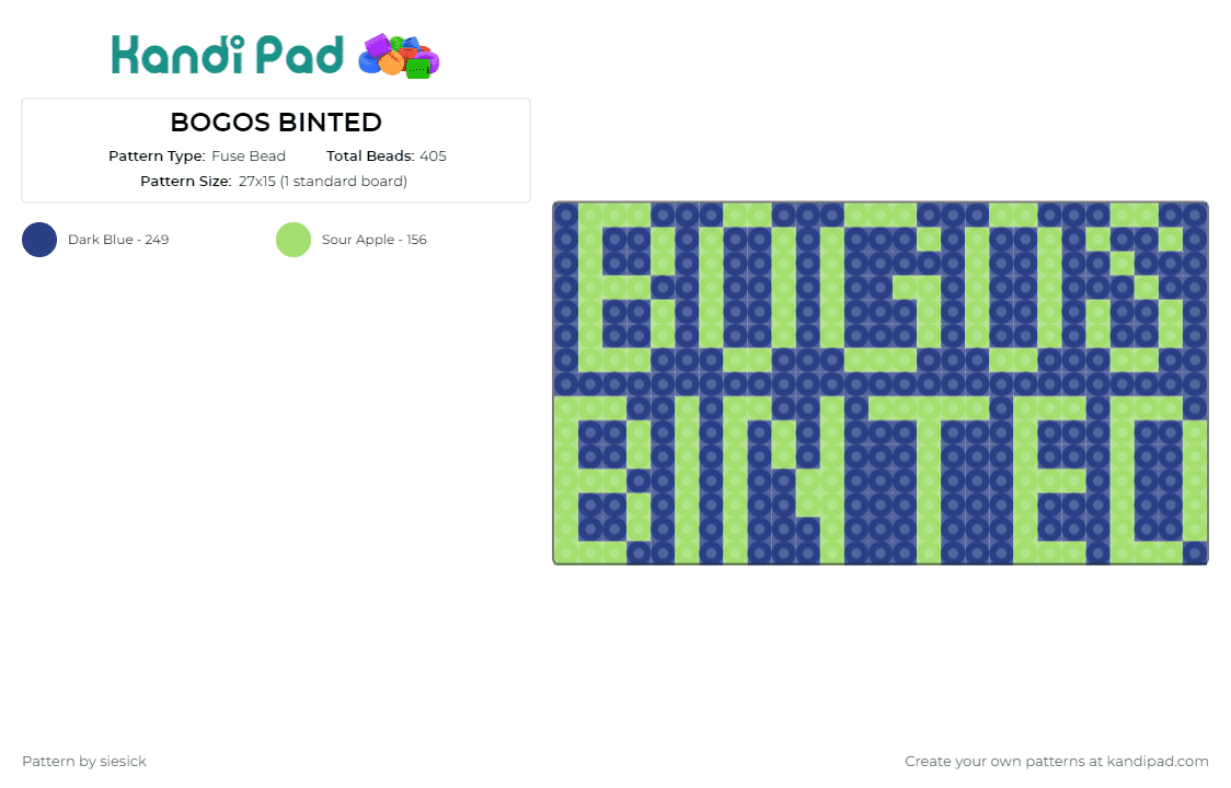 BOGOS BINTED - Fuse Bead Pattern by siesick on Kandi Pad - 