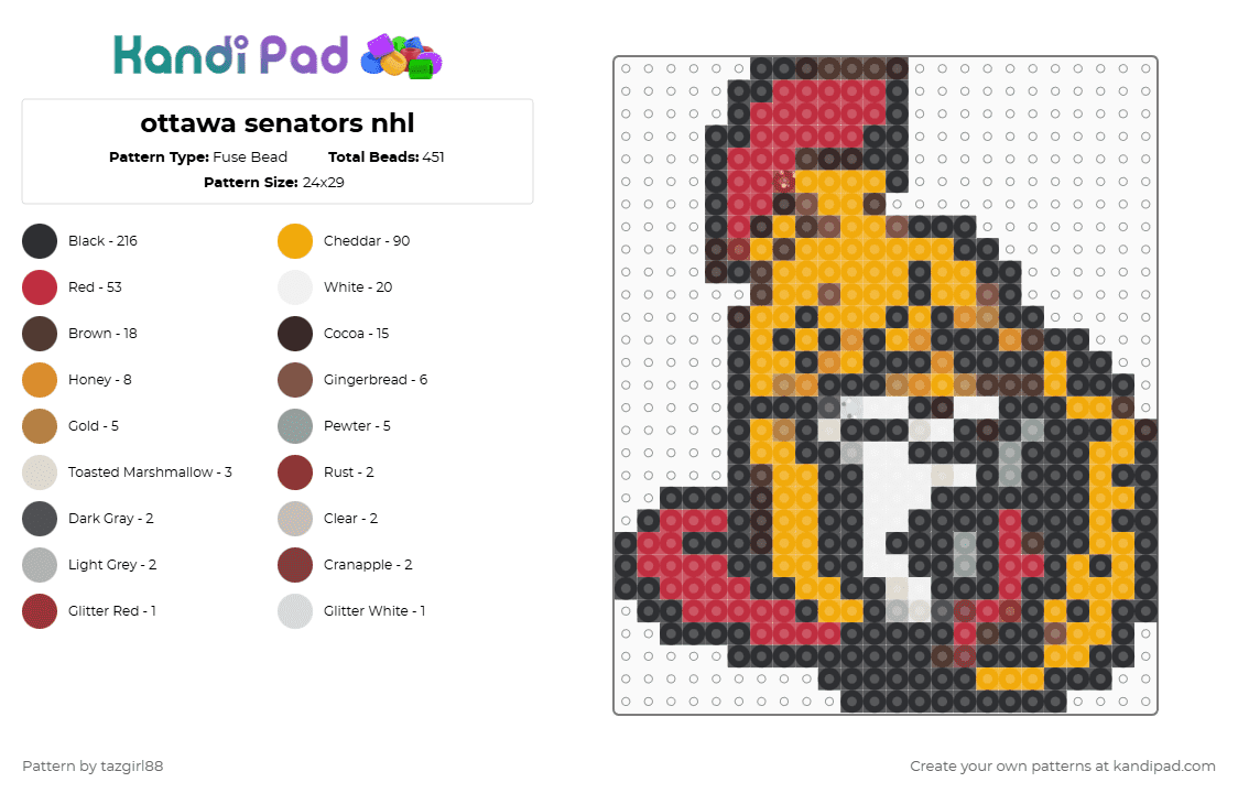 ottawa senators nhl - Fuse Bead Pattern by tazgirl88 on Kandi Pad - black,brown,red,orange