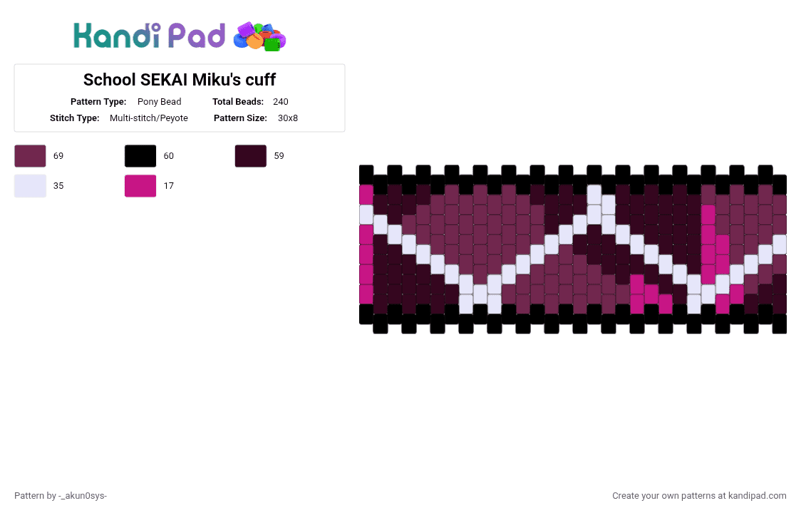 School SEKAI Miku\'s cuff - Pony Bead Pattern by deleted_user_709962 on Kandi Pad - pink,brown