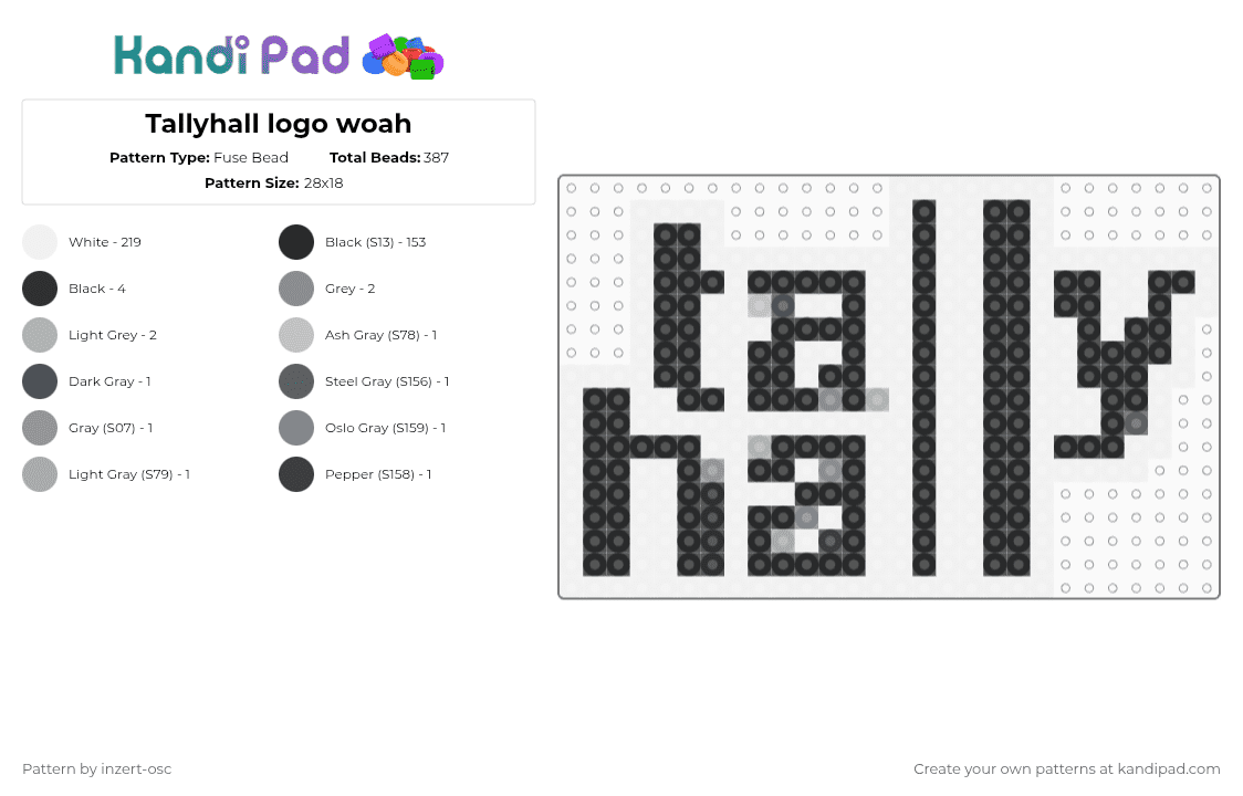 Tallyhall logo woah - Fuse Bead Pattern by -_akun0sys- on Kandi Pad - white,beige,gray